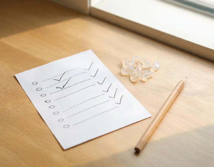 Silicone Nose Pads Sourcing desk checklist beside unlabeled pads